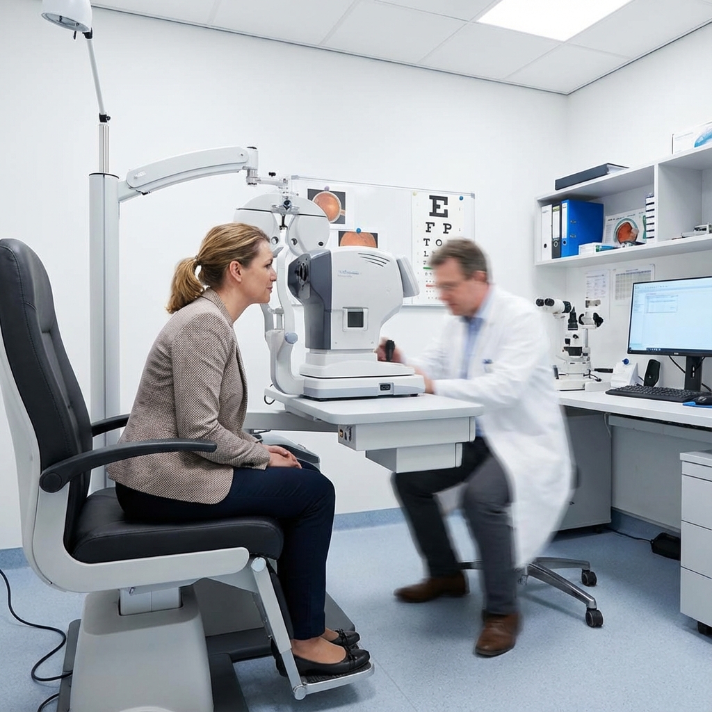 Femme en consultation ophtalmologique